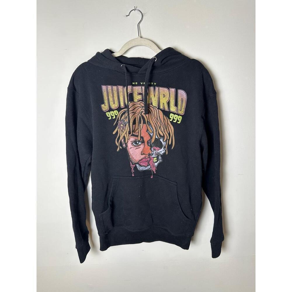 999 Juice Wrld Black Graphic‎ Print Pullover Drawstring Hoodie Sweatshirt Size M